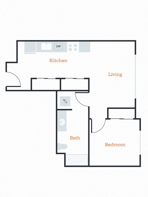 Floor plan for 1 bed, 1 bath, 763 sqft
